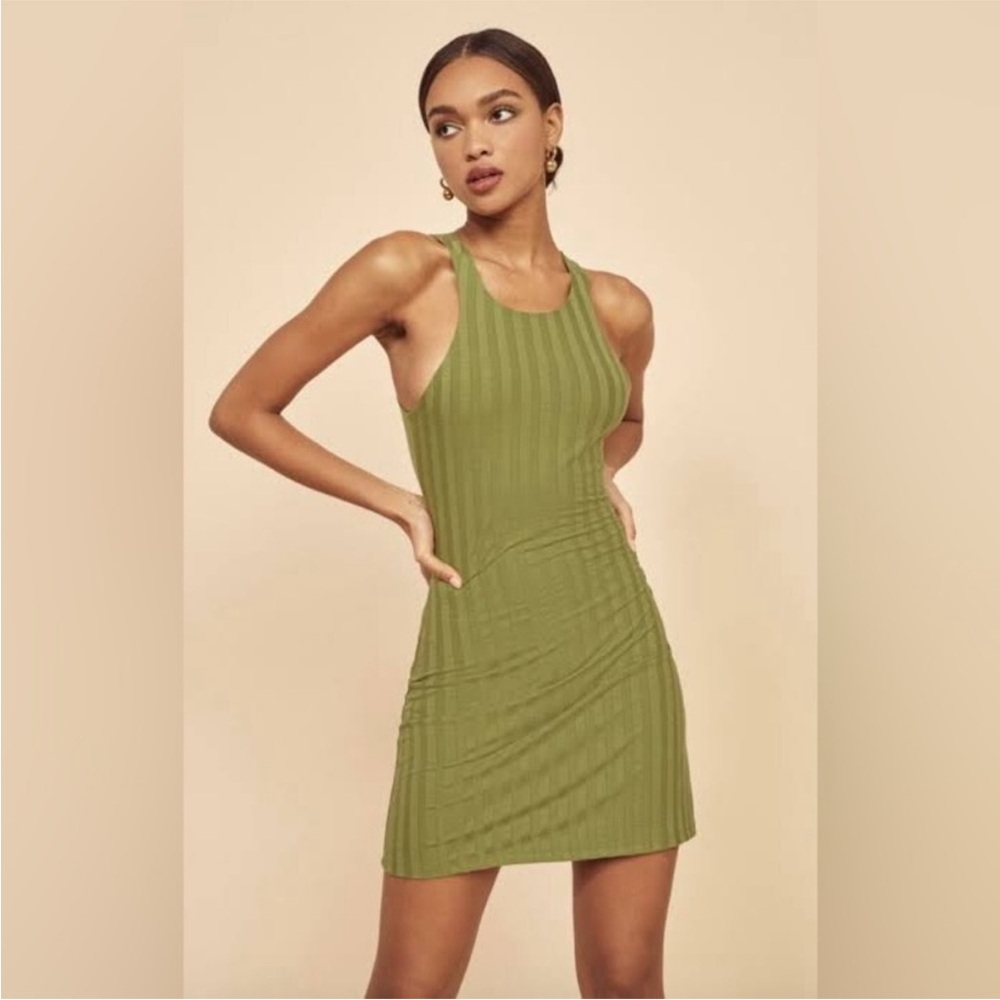Reformation Mel Mini Dress Ribbed Tank Bodycon Sleeveless Green